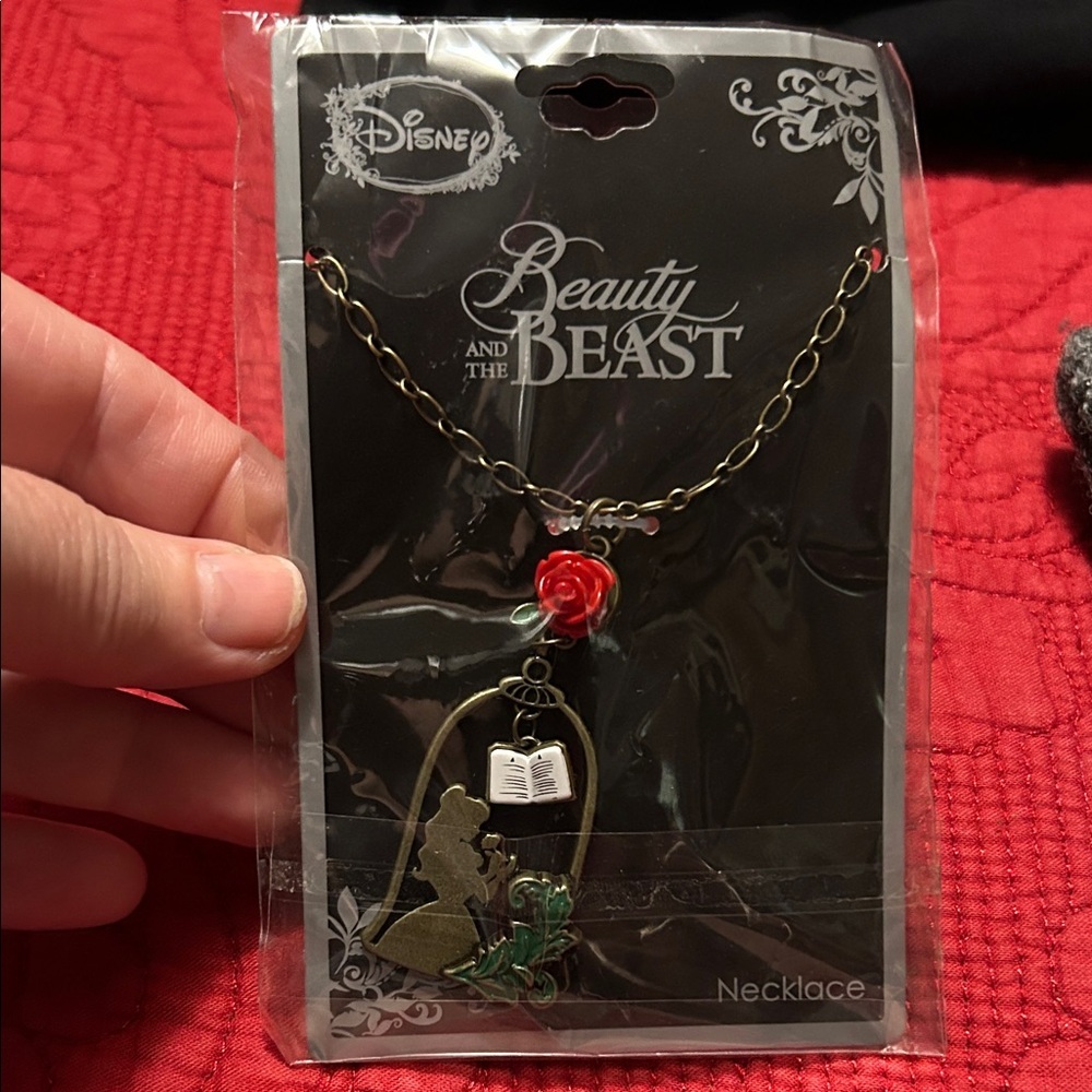 Disney Beauty and the Beast Gold Necklace with Red Accents